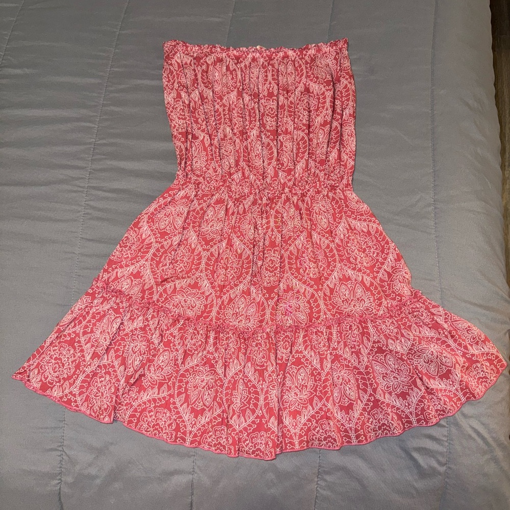 Coral and White Strapless Dress